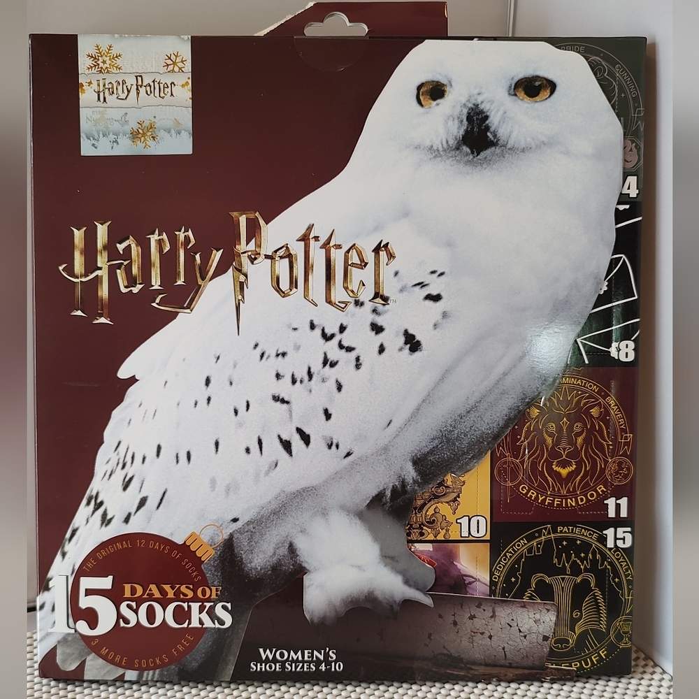 Harry Potter Hedwig Advent Calendar 15 Days of Socks Women's Shoe Size 4 -10 Owl